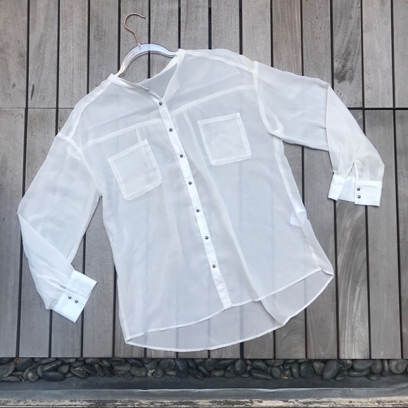 LOWRYS FARM Cream Sheer Button Down Long Sleeve - Picture 2 of 7